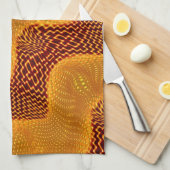 茶色の背景にオレンジ色の曲線と金色のポイント キッチンタオル (四つ折り)