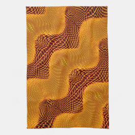 茶色の背景にオレンジ色の曲線と金色のポイント キッチンタオル