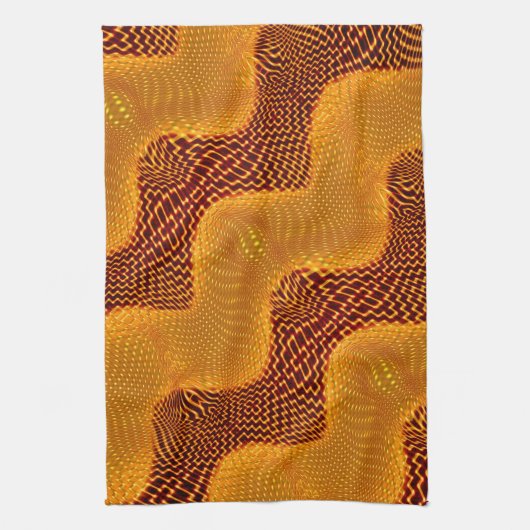 茶色の背景にオレンジ色の曲線と金色のポイント キッチンタオル (縦)