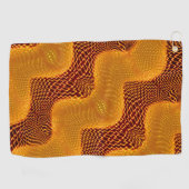 茶色の背景にオレンジ色の曲線と金色のポイント ゴルフタオル (横)