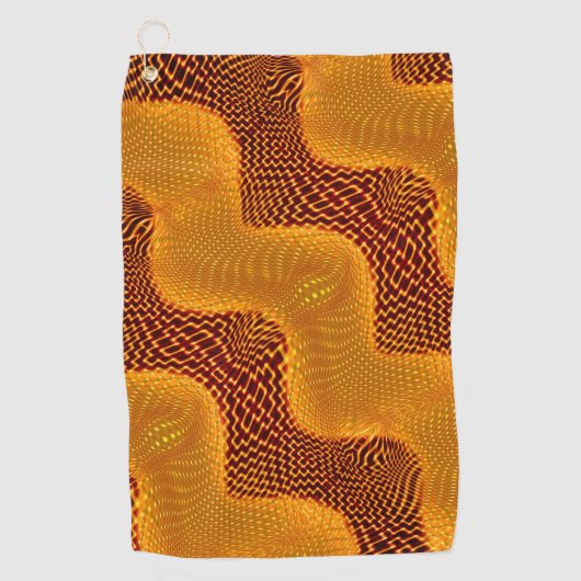 茶色の背景にオレンジ色の曲線と金色のポイント ゴルフタオル (正面)