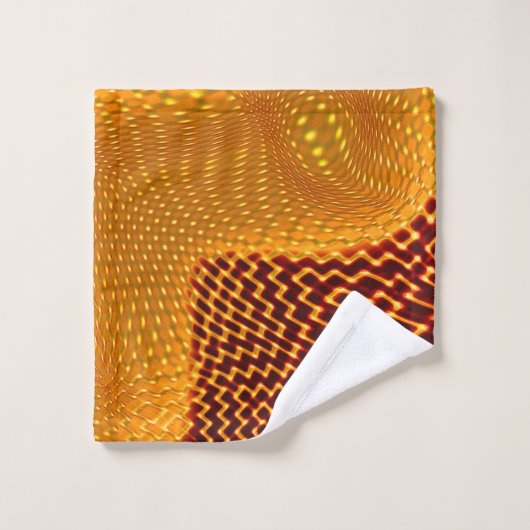 茶色の背景にオレンジ色の曲線と金色のポイント バスタオルセット (ウォッシュタオル)