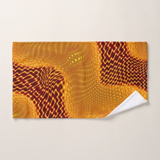茶色の背景にオレンジ色の曲線と金色のポイント バスタオルセット (ハンドタオル)