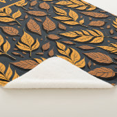 茶色の背景にオレンジ色の紅葉 シェルパブランケット (3/4)