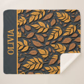 茶色の背景にオレンジ色の紅葉 シェルパブランケット (正面(横))