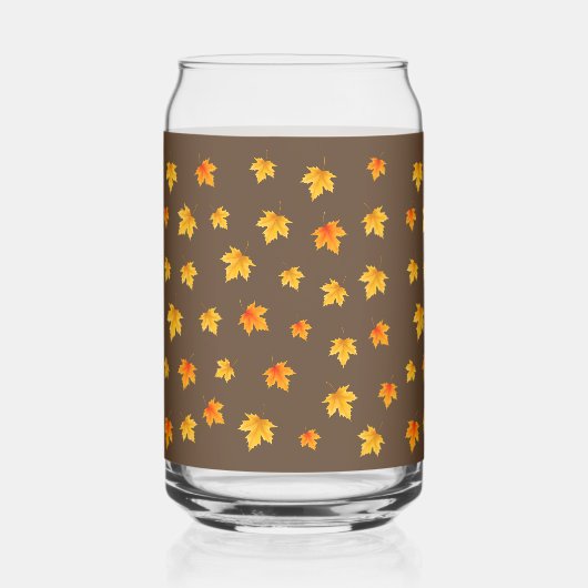 茶色の背景にカエデの葉 ガラス缶 (正面)