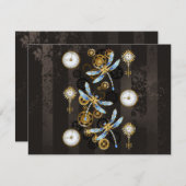 茶色の背景にスチームパンクストライプのトンボ アドバイスカード (正面/裏面)