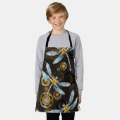 茶色の背景にスチームパンクストライプのトンボ エプロン (着用した状態)