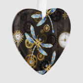 茶色の背景にスチームパンクストライプのトンボ オーナメント (正面)