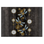 茶色の背景にスチームパンクストライプのトンボ カッティングボード (正面)