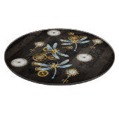 茶色の背景にスチームパンクストライプのトンボ カッティングボード (角)