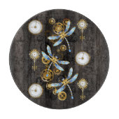 茶色の背景にスチームパンクストライプのトンボ カッティングボード (正面)