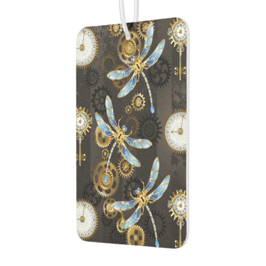 茶色の背景にスチームパンクストライプのトンボ カーエアーフレッシュナー (左)