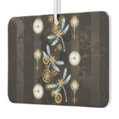 茶色の背景にスチームパンクストライプのトンボ カーエアーフレッシュナー (左)