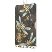 茶色の背景にスチームパンクストライプのトンボ カーエアーフレッシュナー (左)