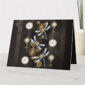 茶色の背景にスチームパンクストライプのトンボ カード (正面)