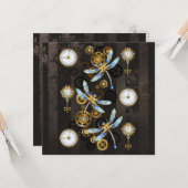 茶色の背景にスチームパンクストライプのトンボ カード (正面/裏面インサイチュ)