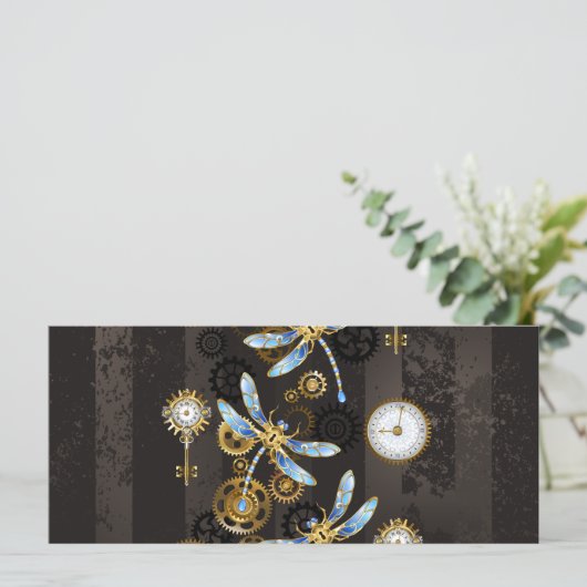 茶色の背景にスチームパンクストライプのトンボ カード (スタンド正面)