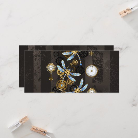 茶色の背景にスチームパンクストライプのトンボ カード (正面/裏面インサイチュ)