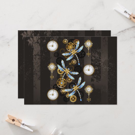 茶色の背景にスチームパンクストライプのトンボ カード (正面/裏面インサイチュ)