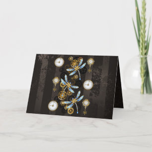 茶色の背景にスチームパンクストライプのトンボ カード
