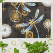 茶色の背景にスチームパンクストライプのトンボ キッチンタオル (折り畳み)