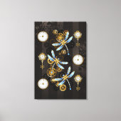 茶色の背景にスチームパンクストライプのトンボ キャンバスプリント (正面)