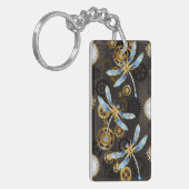 茶色の背景にスチームパンクストライプのトンボ キーホルダー (正面左)