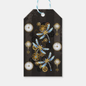 茶色の背景にスチームパンクストライプのトンボ ギフトタグ (裏面)