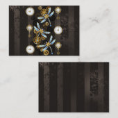 茶色の背景にスチームパンクストライプのトンボ コーリングカード (正面/裏面)