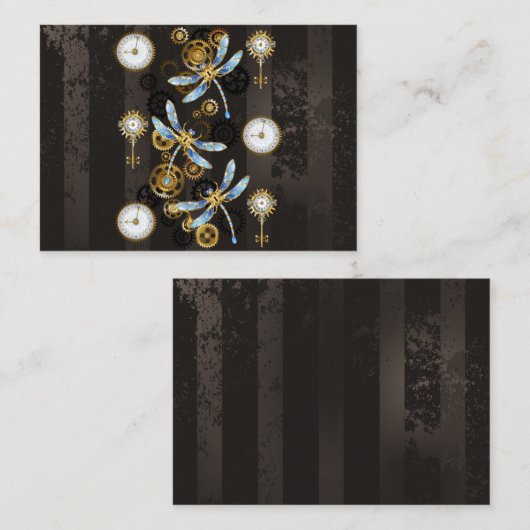 茶色の背景にスチームパンクストライプのトンボ コーリングカード (正面/裏面)