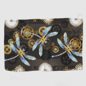 茶色の背景にスチームパンクストライプのトンボ ゴルフタオル (横)