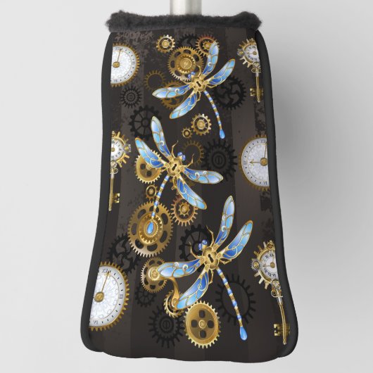 茶色の背景にスチームパンクストライプのトンボ ゴルフヘッドカバー (回転90)