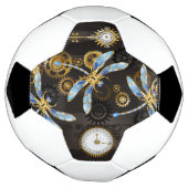 茶色の背景にスチームパンクストライプのトンボ サッカーボール (回転)