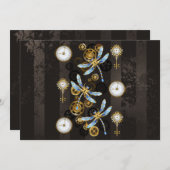 茶色の背景にスチームパンクストライプのトンボ サンキューカード (正面/裏面)