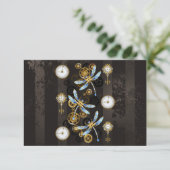 茶色の背景にスチームパンクストライプのトンボ サンキューカード (スタンド正面)