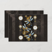 茶色の背景にスチームパンクストライプのトンボ サンキューカード (正面/裏面)