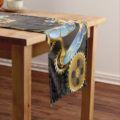 茶色の背景にスチームパンクストライプのトンボ ショートテーブルランナー (インサイチュ)