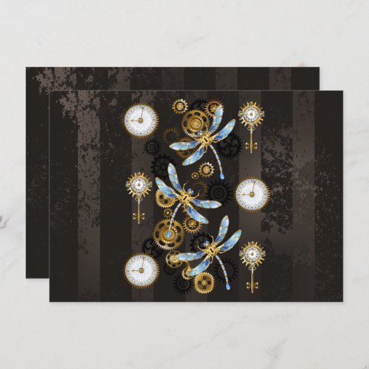 茶色の背景にスチームパンクストライプのトンボ シーズンカード (正面/裏面)