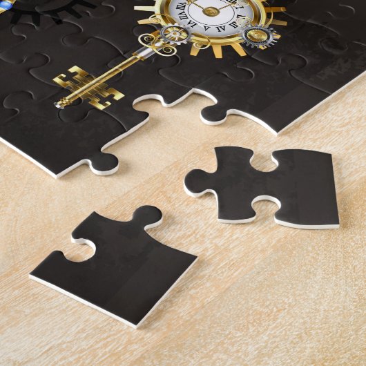 茶色の背景にスチームパンクストライプのトンボ ジグソーパズル (側面)