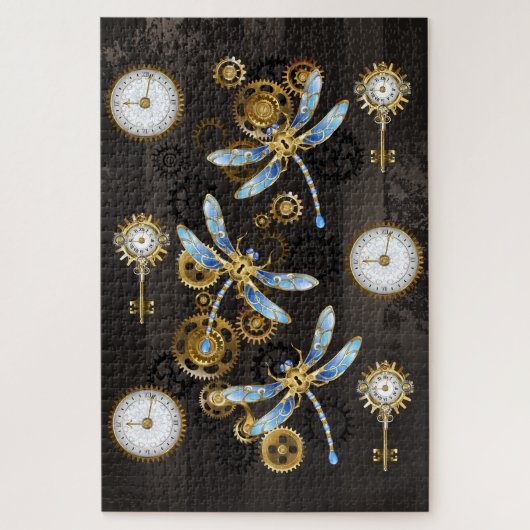 茶色の背景にスチームパンクストライプのトンボ ジグソーパズル (縦)