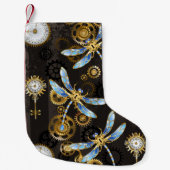 茶色の背景にスチームパンクストライプのトンボ スモールクリスマスストッキング (正面)
