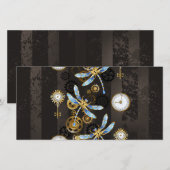 茶色の背景にスチームパンクストライプのトンボ セーブザデート (正面/裏面)