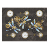 茶色の背景にスチームパンクストライプのトンボ テーブルクロス (正面(横))