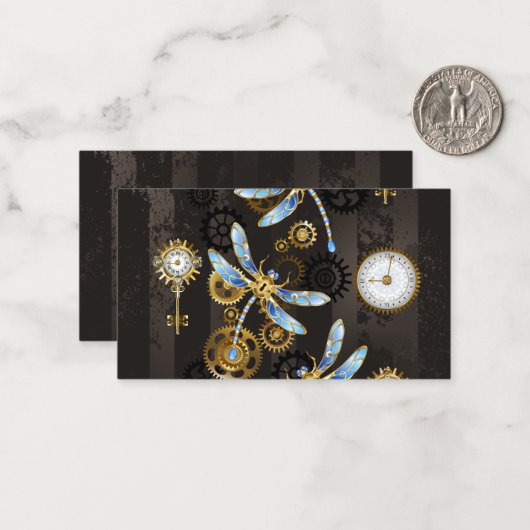 茶色の背景にスチームパンクストライプのトンボ ノートカード (正面/裏面インサイチュ)