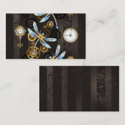 茶色の背景にスチームパンクストライプのトンボ ノートカード (正面/裏面)