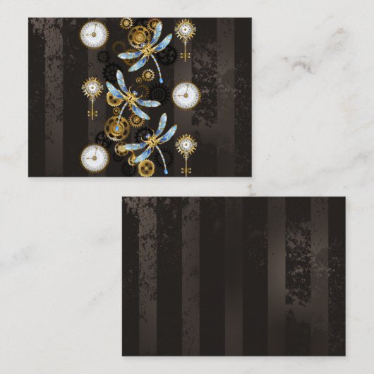 茶色の背景にスチームパンクストライプのトンボ ノートカード (正面/裏面)