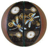 茶色の背景にスチームパンクストライプのトンボ バスケットボール (縦)