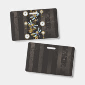 茶色の背景にスチームパンクストライプのトンボ バッジ (Front & Back)