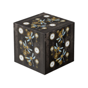 茶色の背景にスチームパンクストライプのトンボ フォトキューブ